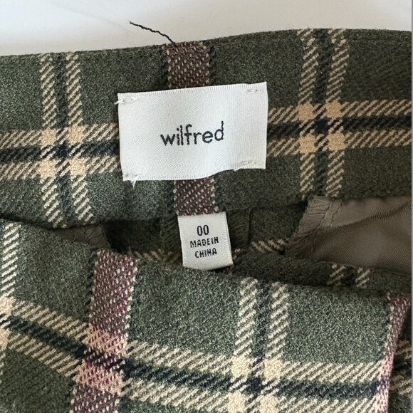 Wilfred Plaid Wool Pants, Size 00, Olive & Blush - Picture 4 of 9